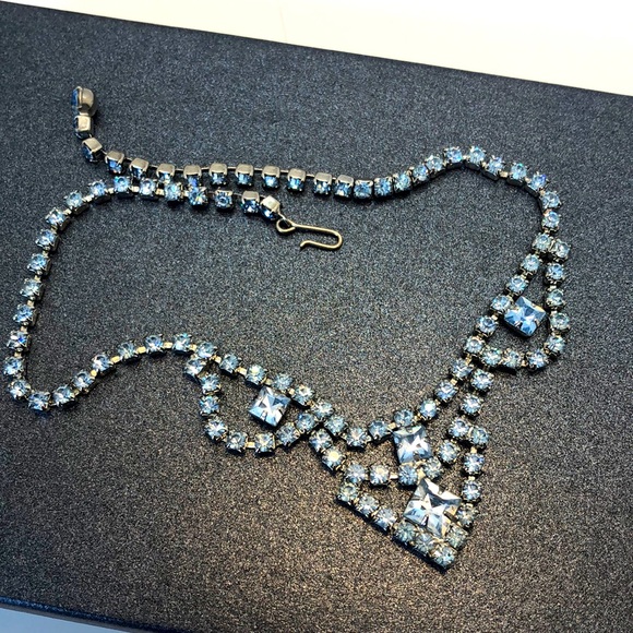 Vintage Jewelry - Vintage Bridal Blue Rhinestone Necklace